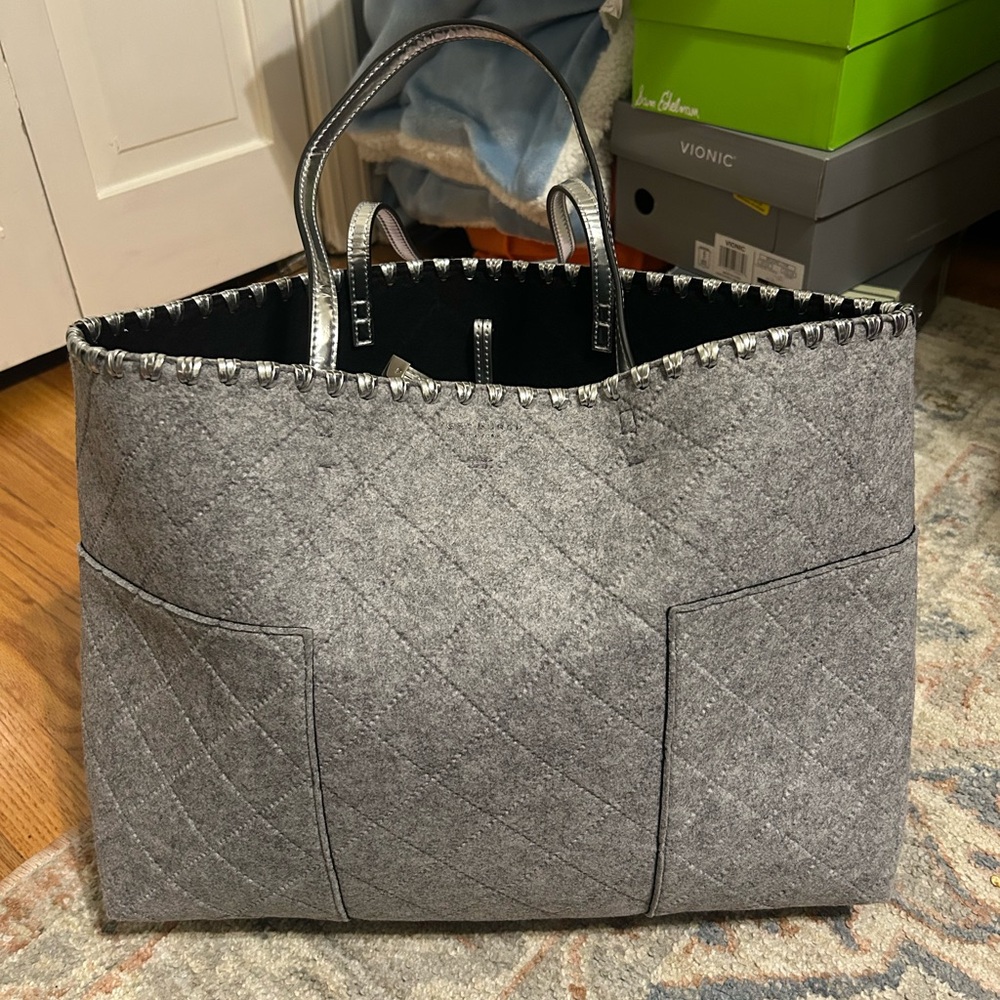 Tory Burch Gray Quilted Tote Bag